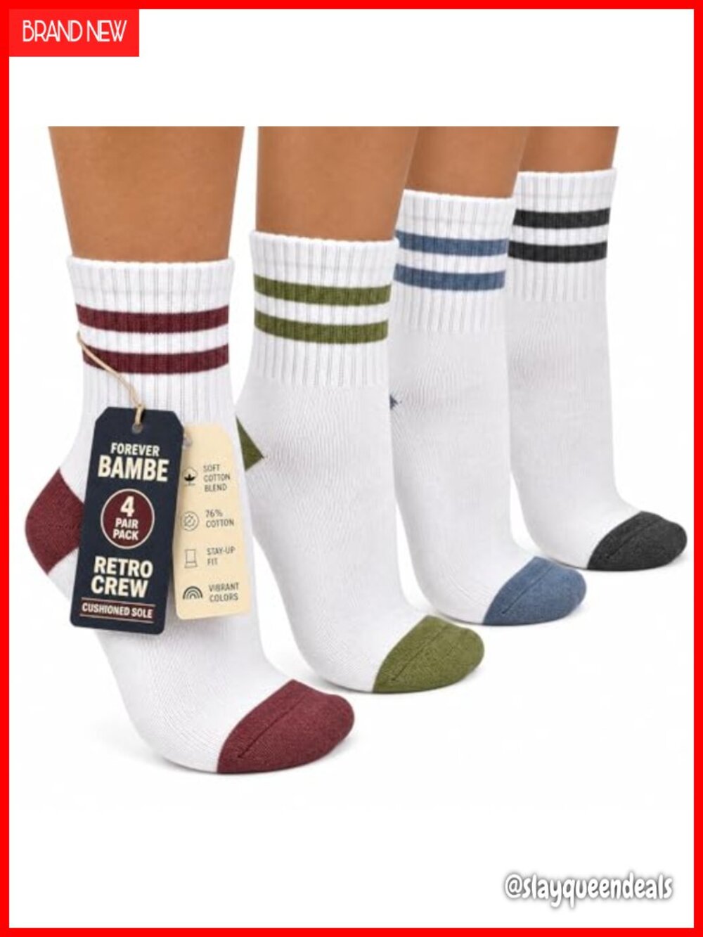 Women's Cushioned Cotton Crew Socks 4-Pack Retro Striped Athletic Socks